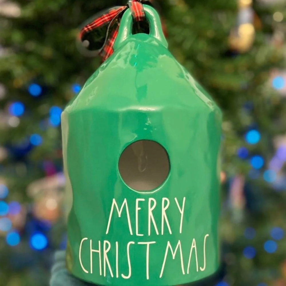 Full Size Green Merry Christmas Inspired Birdhouse